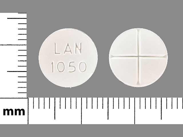 White Round pill with imprint LAN;1050 — Acetazolamide Acetazolamide 250 mg; (view 4)