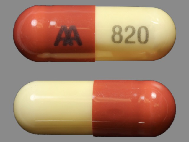 Brown Capsule pill with imprint AA;820 — Amoxicillin Amoxicillin 250 mg; (view 2)