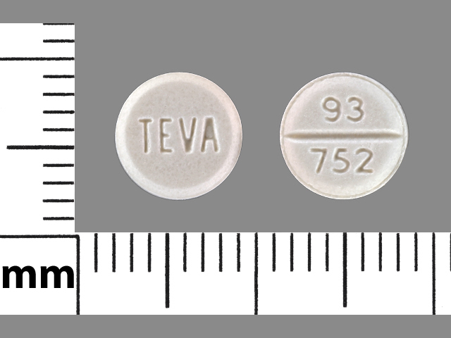 White Round pill with imprint 93;752;TEVA — Atenolol Atenolol 50 mg; (view 2)