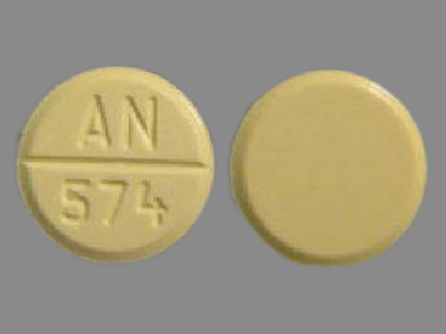 Yellow Round pill with imprint AN;574 — Bethanechol chloride Bethanechol chloride 50 mg; (view 2)