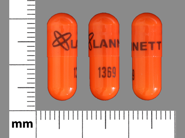Orange Capsule pill with imprint LANNETT;1369 — Danazol Danazol 200 mg; (view 2)