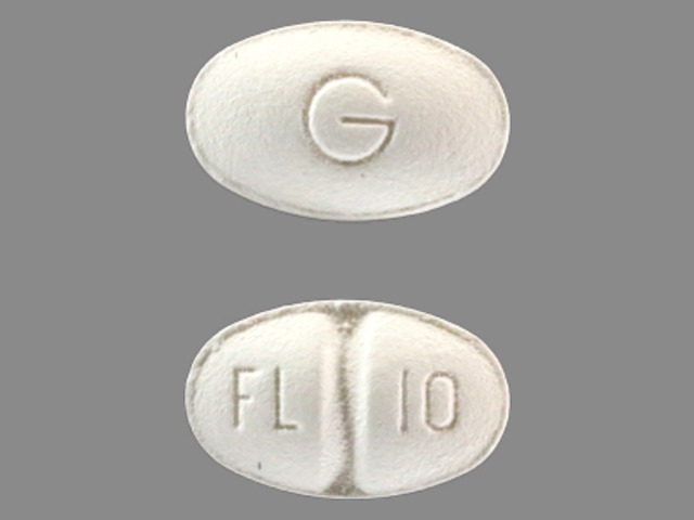 White Oval pill with imprint FL;10;G — Fluoxetine hydrochloride Fluoxetine hydrochloride 10 mg; (view 2)