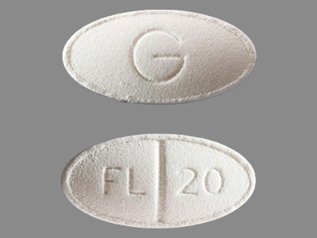 White Oval pill with imprint FL;20;G — Fluoxetine hydrochloride Fluoxetine hydrochloride 20 mg; (view 2)