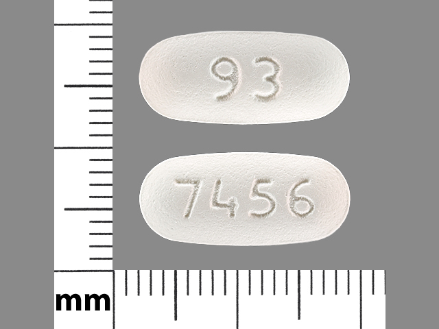 White Oval pill with imprint 93;7456 — Glipizide and metformin hydrochloride Glipizide 2.5 mg;metformin hydrochloride 500 mg; (view 3)