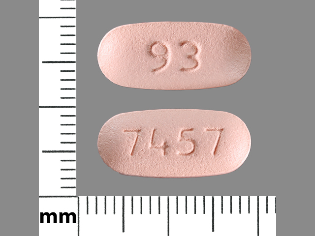 Pink Oval pill with imprint 93;7457 — Glipizide and metformin hydrochloride Glipizide 5 mg;metformin hydrochloride 500 mg; (view 4)