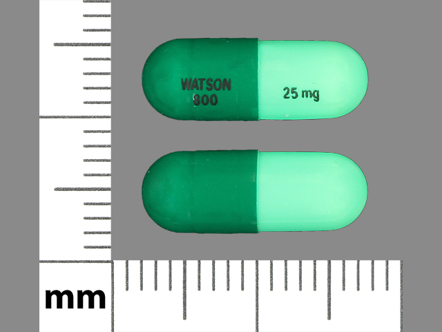 Green Capsule pill with imprint WATSON;800;25;mg — Hydroxyzine pamoate Hydroxyzine pamoate 25 mg; (view 2)