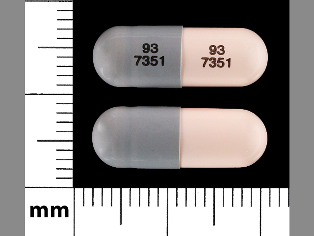 Gray, pink Capsule pill with imprint 93;7351;93;7351 — Lansoprazole 30 mg (view 3)