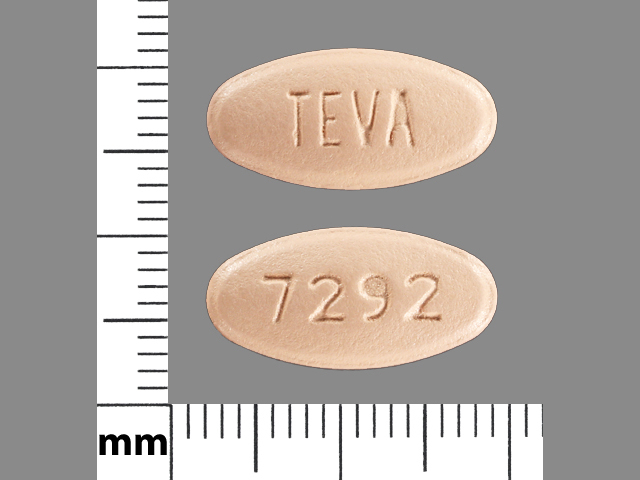 Orange Oval pill with imprint TEVA;7292 — Levofloxacin Levofloxacin 500 mg; (view 3)