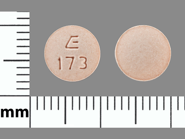 Pink Round pill with imprint E;173 — Lisinopril and hydrochlorothiazide Lisinopril 20 mg;hydrochlorothiazide 25 mg; (view 2)