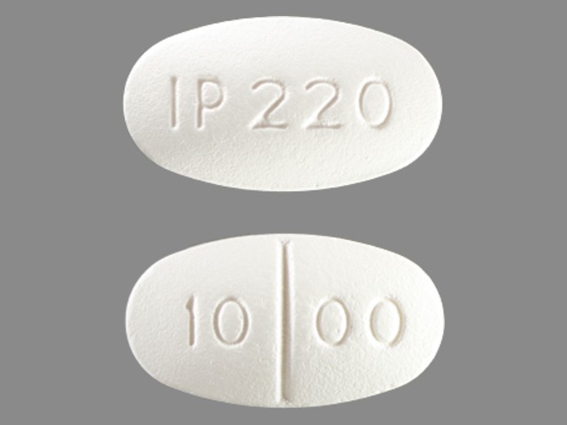 White Oval pill with imprint IP220;1000 — Metformin hydrochloride Metformin hydrochloride 1000 mg; (view 3)