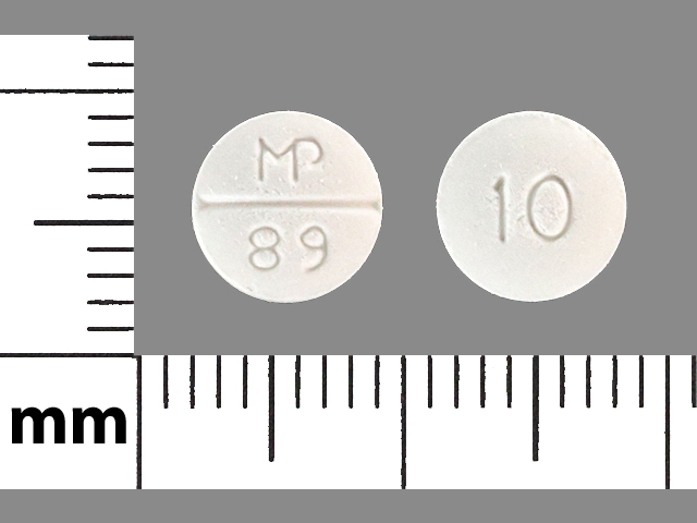 White Round pill with imprint 10;MP;89 — Minoxidil Minoxidil 10 mg; (view 2)