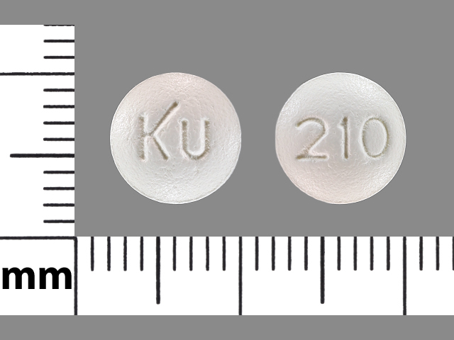 White Round pill with imprint KU;210 — Montelukast sodium Montelukast sodium 10 mg; (view 3)