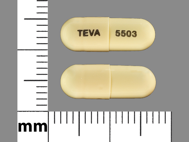 Brown Capsule pill with imprint TEVA;5503 — Olanzapine and fluoxetine Olanzapine 3 mg;fluoxetine hydrochloride 25 mg; (view 2)