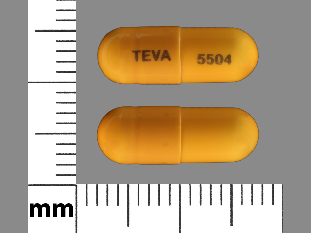 Orange Capsule pill with imprint TEVA;5504 — Olanzapine and fluoxetine Olanzapine 6 mg;fluoxetine hydrochloride 25 mg; (view 2)