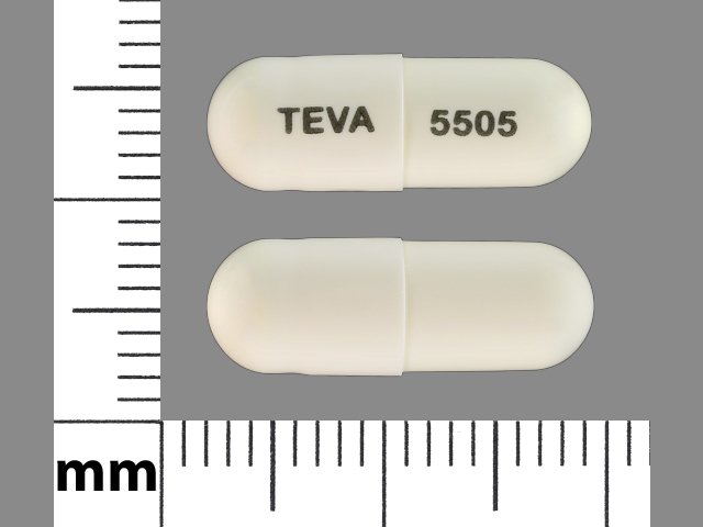 White Capsule pill with imprint TEVA;5505 — Olanzapine and fluoxetine Olanzapine 6 mg;fluoxetine hydrochloride 50 mg; (view 2)