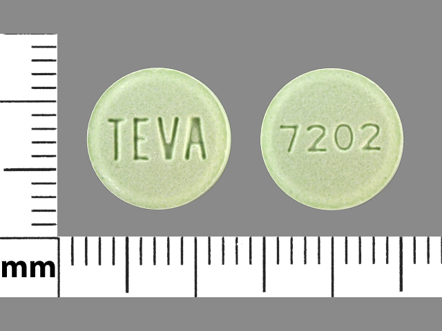 Green Round pill with imprint TEVA;7202 — Pravastatin sodium Pravastatin sodium 40 mg; (view 2)