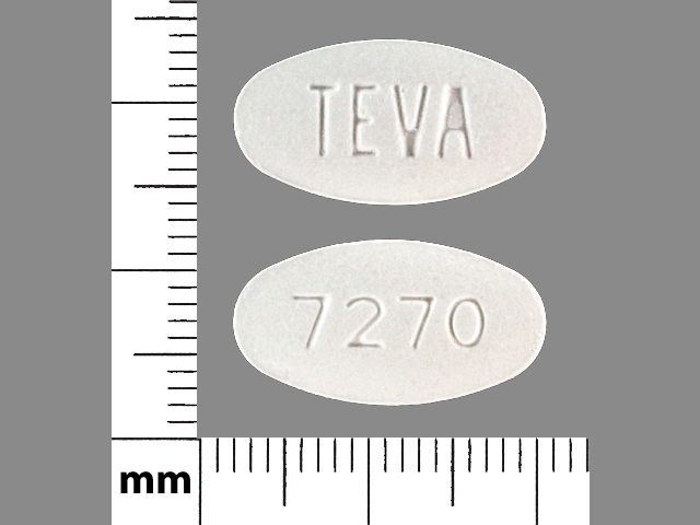 White Oval pill with imprint TEVA;7270 — Pravastatin sodium 80 mg (view 2)