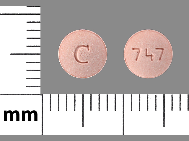 Pink Round pill with imprint 747;C — Repaglinide Repaglinide 2 mg; (view 2)