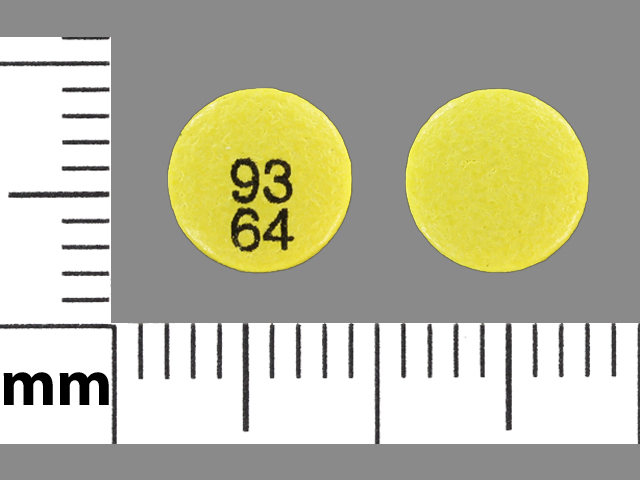 Yellow Round pill with imprint 93;64 — Rabeprazole sodium Rabeprazole sodium 20 mg; (view 2)