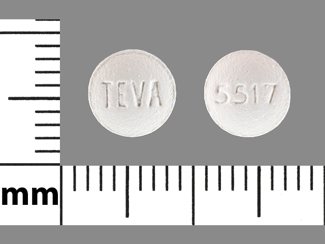 White Round pill with imprint TEVA;5517 — Sildenafil Sildenafil citrate 20 mg; (view 2)