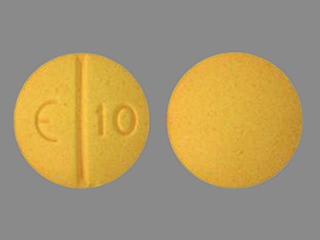Yellow Round pill with imprint E10 — Sulindac Sulindac 150 mg; (view 2)