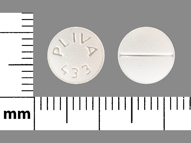 White Round pill with imprint PLIVA;433 — Trazodone hydrochloride Trazodone hydrochloride 50 mg; (view 5)