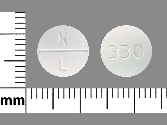White Round pill with imprint NL;330 — Trimethoprim Trimethoprim 100 mg; (view 2)