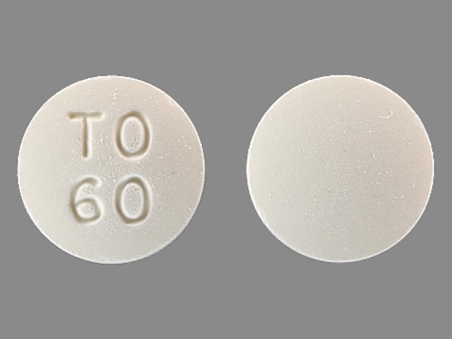 White Round pill with imprint TO;60 — Fareston Toremifene citrate 60 mg; (view 2)