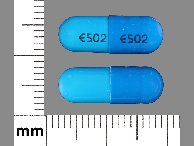 Blue;white Capsule pill with imprint E501 — Nicardipine hydrochloride Nicardipine hydrochloride 20 mg; (view 3)