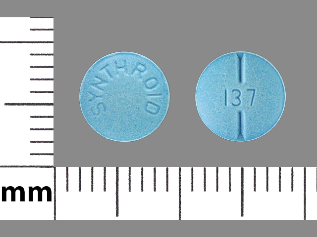 Blue Round pill with imprint SYNTHROID;137 — Synthroid Levothyroxine sodium 137 ug; (view 2)