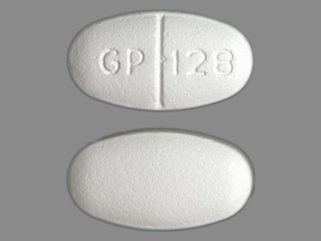 White Oval pill with imprint GP128 — Metformin hydrochloride Metformin hydrochloride 1000 mg; (view 2)