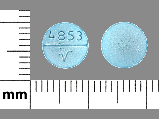 Blue Round pill with imprint 4853;V — Oxybutynin chloride Oxybutynin chloride 5 mg; (view 2)