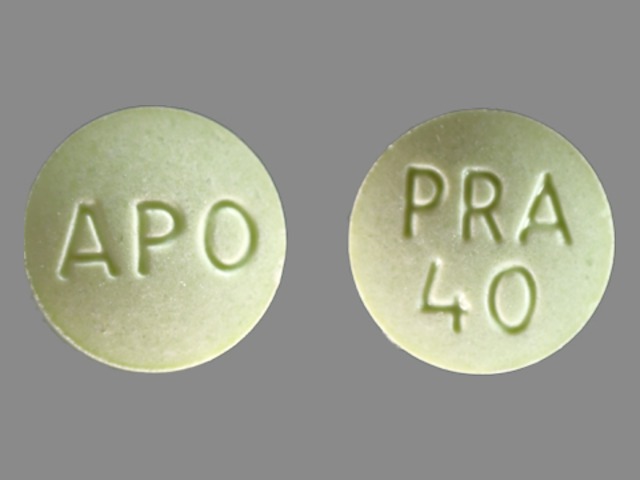 Green Round pill with imprint APO;PRA;40 — Pravastatin sodium Pravastatin sodium 40 mg; (view 3)