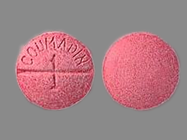 Pink Round pill with imprint 1;COUMADIN — Coumadin Warfarin sodium 1 mg; (view 2)