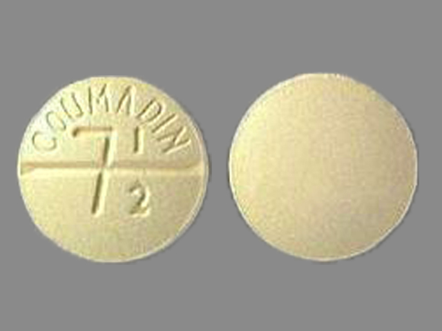 Yellow Round pill with imprint 7;1;2;COUMADIN — Coumadin Warfarin sodium 7.5 mg; (view 2)