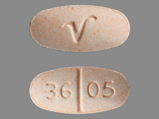 Orange Oval pill with imprint 3605;V — Hydrocodone bitartrate and acetaminophen Hydrocodone bitartrate 7.5 mg;acetaminophen 325 mg; (view 3)