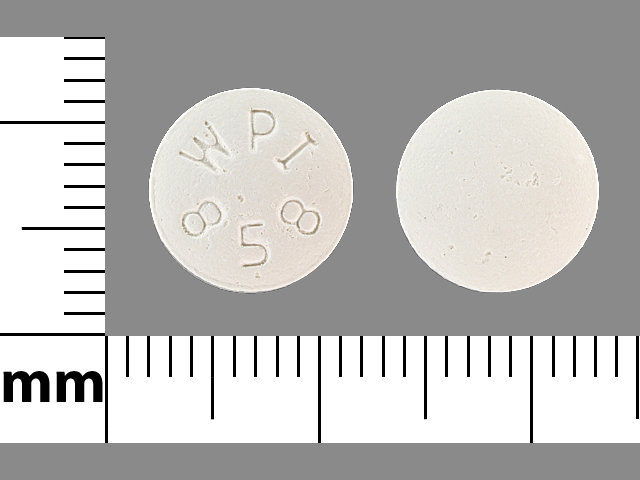 White Round pill with imprint WPI;858 — Bupropion hydrochloride Bupropion hydrochloride 100 mg; (view 2)