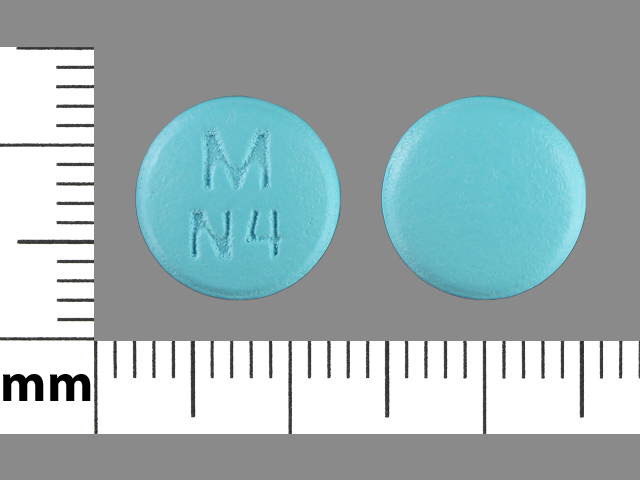 Blue Round pill with imprint M;N4 — Paroxetine Paroxetine hydrochloride hemihydrate 40 mg; (view 2)