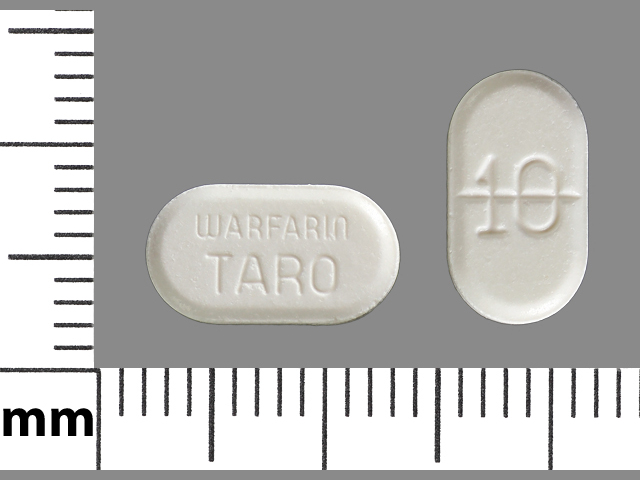 White Oval pill with imprint 10;WARFARIN;TARO — Warfarin sodium Warfarin sodium 10 mg; (view 3)