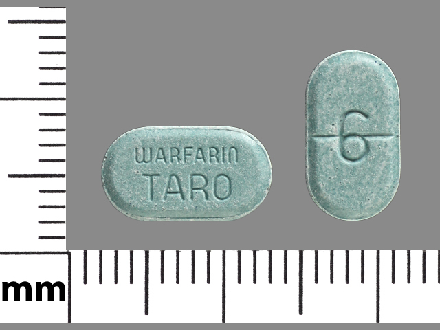 Turquoise Oval pill with imprint 6;WARFARIN;TARO — Warfarin sodium Warfarin sodium 6 mg; (view 2)