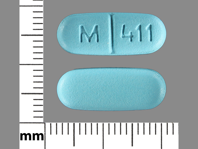 Blue Oval pill with imprint M;411 — Verapamil hydrochloride Verapamil hydrochloride 240 mg; (view 5)