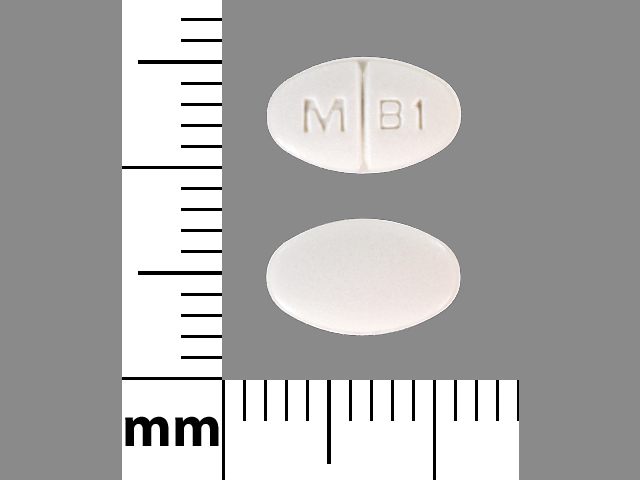 White Oval pill with imprint M;B1 — Buspirone hydrochloride Buspirone hydrochloride 5 mg; (view 3)