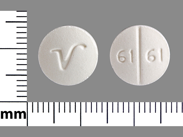 White Round pill with imprint 61;61;V — Trazodone hydrochloride Trazodone hydrochloride 100 mg; (view 2)