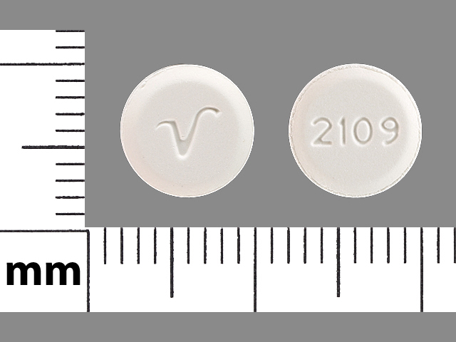 White Round pill with imprint 2109;V — Amlodipine besylate Amlodipine besylate 5 mg; (view 2)