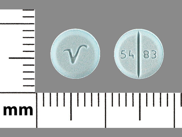 Blue Round pill with imprint 54;83;V — Propranolol hydrochloride Propranolol hydrochloride 20 mg; (view 2)