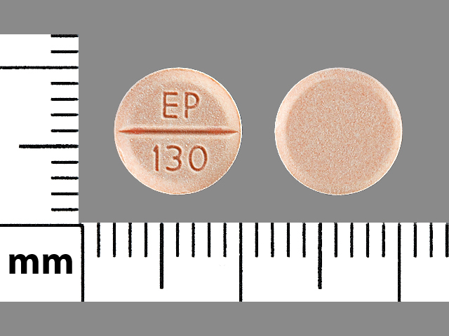 Orange Round pill with imprint EP;130 — Hydrochlorothiazide Hydrochlorothiazide 50 mg; (view 2)