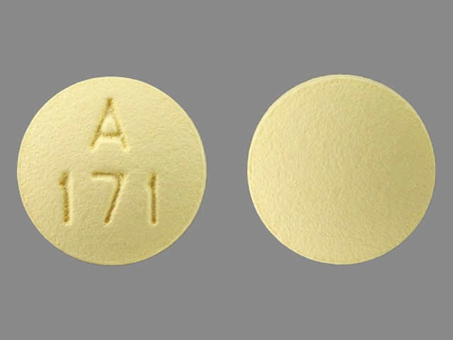 Yellow Round pill with imprint A;171 — Bupropion hydrochloride Bupropion hydrochloride 100 mg; (view 2)
