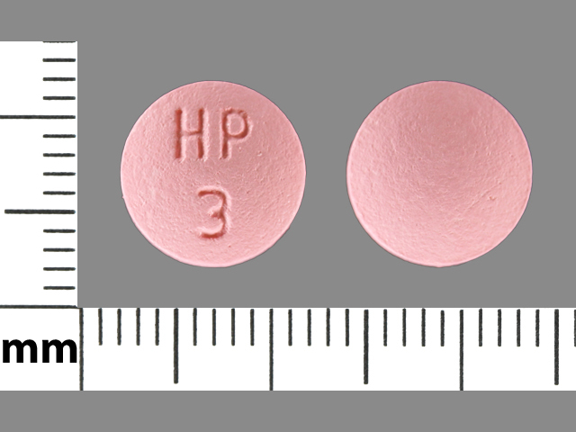 Pink Round pill with imprint HP;3 — Hydralazine hydrochloride Hydralazine hydrochloride 50 mg; (view 3)
