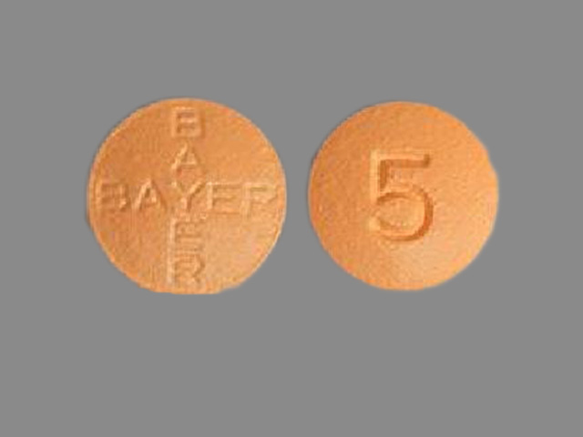 Orange Round pill with imprint BAYER;5 — Levitra Vardenafil hydrochloride 5 mg; (view 2)