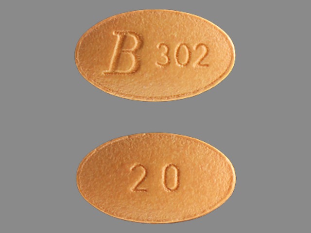 Orange Oval pill with imprint B302;20 — Simvastatin Simvastatin 20 mg; (view 2)
